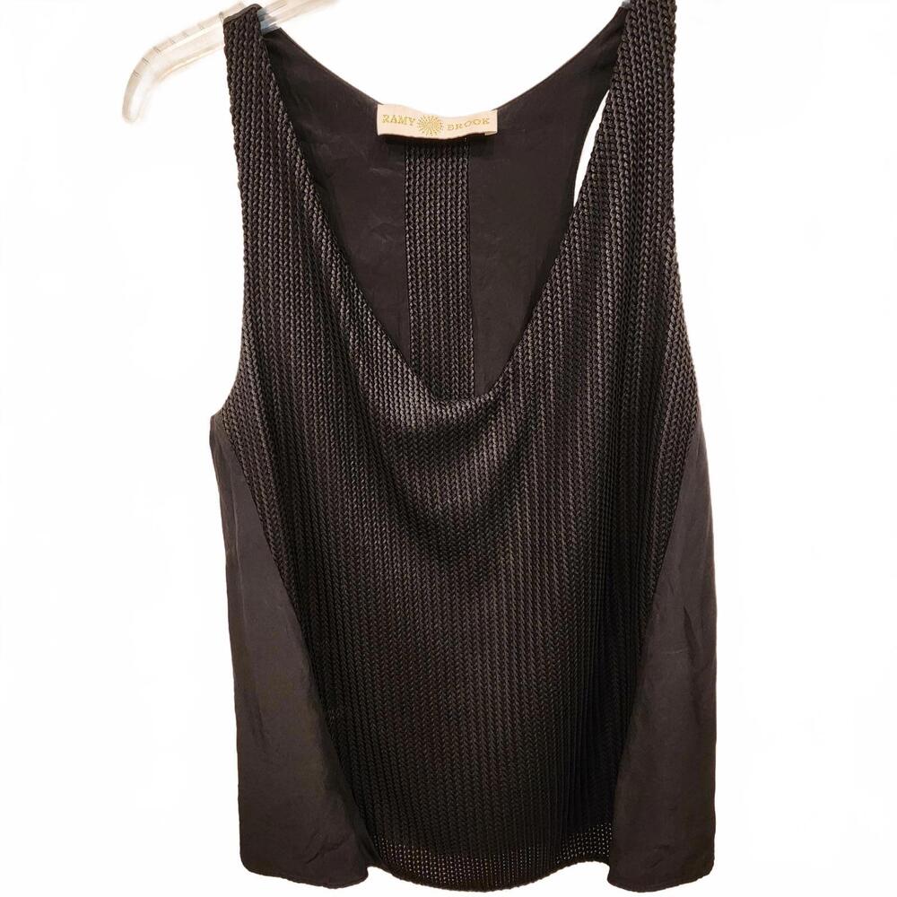Ramy Brook Black silk scoop neck tank with woven detail size M